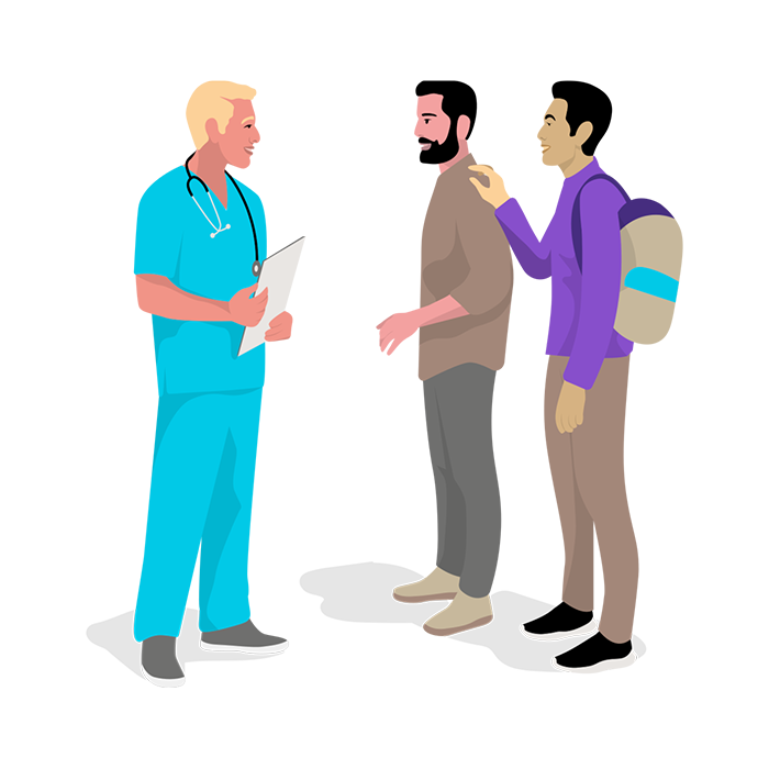 Doctor talking to people